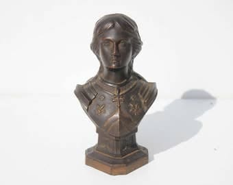 Antique French Iron Joan of Arc Statue ,bust ,home decor,Jeanne D'Arc