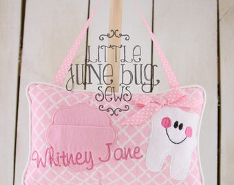 Pink Tooth Fairy Pillow, Lace Tooth Fairy Pillow, Girly Pink Tooth Fairy Pillow, Little Girl Personalized Tooth Fairy Pillow