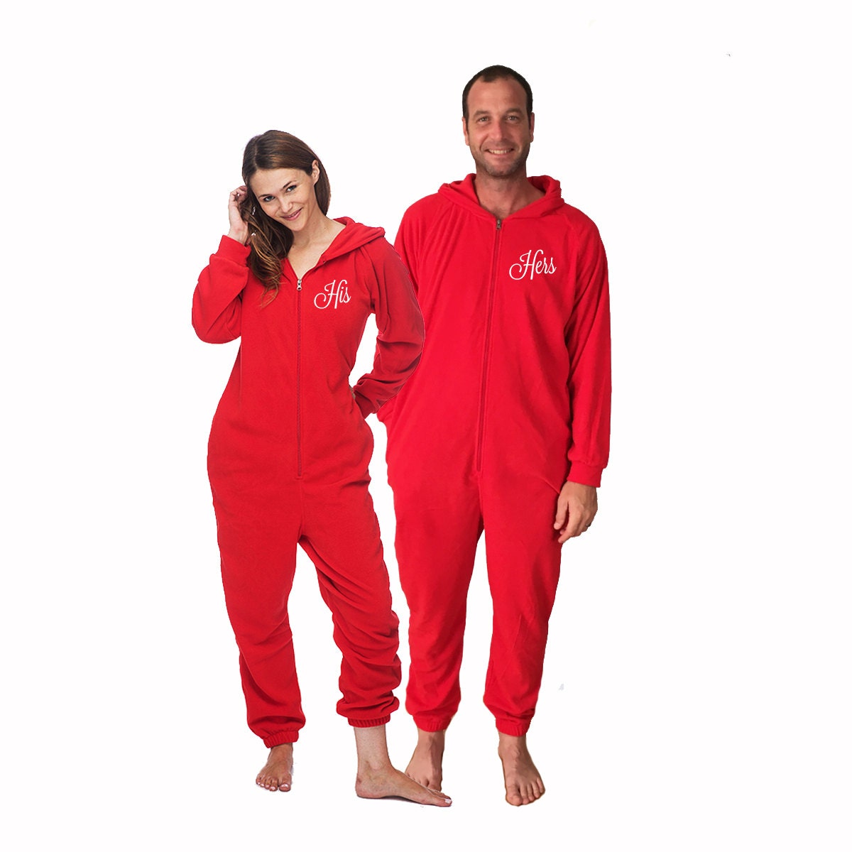 His and Hers Valentine's Day Onesies for adults set of 2