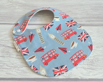Union Jack Baby Bib / Side Snap Baby Bib / Drool Bib / Organic Cotton Fleece / Londoner / British Baby / London Calling