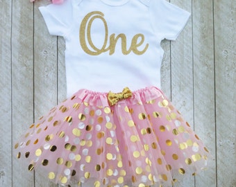 Pink and gold first birthday outfit Pink and gold tutu One year old outfit Pink and gold 1st birthday outfit Baby girl first birthday outfit