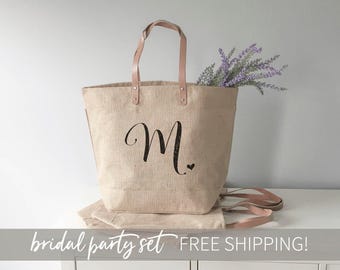 Bridesmaid Tote Bag, Bridesmaid Gift, Monogram Tote Bag, Burlap Bags, Monogram Tote, Personalized Tote Bag, Set of Totes, Bridesmaid Tote