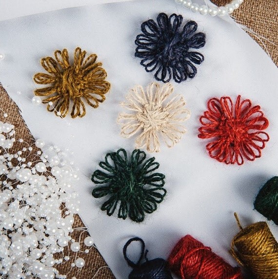 Jute flowers colorful Twine flowers Rustic flowers Country