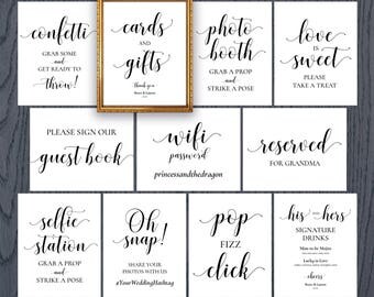 Wedding signs printable package set bundle, pack of 8x10 sign for wedding reception event diy, reserved, confetti, wifi, oh snap, DIGITAL