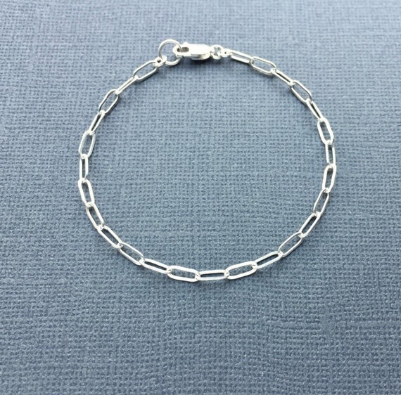 Sterling Silver Chain Bracelet Silver Rectangle Link Chain