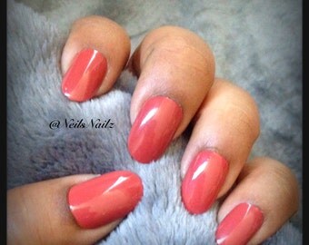 Hand Painted Press On Nails, Fake Nails, Full Cover Nails, Medium Oval Length, Reddish Nails, Orange like Nails Brownish Nails
