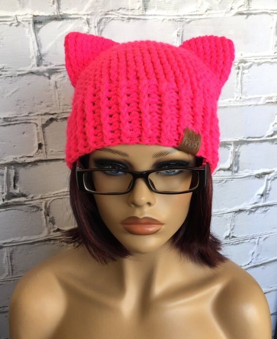 Crochet Beanie Kitty Hat Pink Pussy Hat by ShopWildCraftDesigns