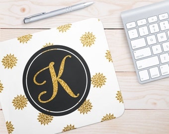 Monogram Mouse Pad | Glitter Gold Seamless Pattern, Gold Mouse Pad, Mouse Pad, Monogram, Personalized Mouse Pad, Glitter Mouse Pad, Office