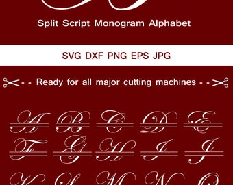Elegant Script split monogram Svg, Wedding script Monogram svg, Split Alphabet , Monogram Alphabet, Silhouette Cut Files, Cut Files.