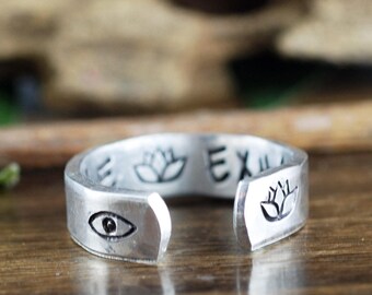 Inhale Exhale Jewelry, Lotus Ring, Secret Message Ring, Yoga Jewelry, Yoga Gift Idea, Personalized Ring, Evil Eye Ring, Inspirational Ring