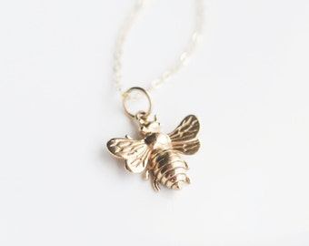 Bee Necklace - Layering Necklace - Gold Bumble Bee Necklace - Honey Bee Necklace - Bumble Bee Charm Necklace - Minimalist Necklace