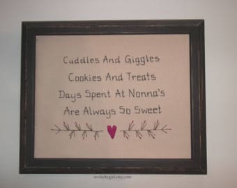 UNFRAMED Primitive Sampler Stitchery Picture New Nonna Grandparent Present Country Home Decor Rustic Gift Idea Sampler Stitched wvluckygirl