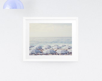 Beach Wall Art, Aerial Beach Print, Beach Umbrella Art Print, Blue wall decor, Large Art print, Beach Photography Print, Wedding GIft
