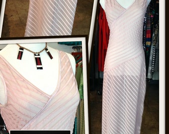 Vintage Nude Mesh Body Con Long Maxi Dress FREE SHIPPNG