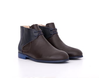 Men's Chelsea Boots Designers shoes handmade blue and brown leather, ADIKILAV
