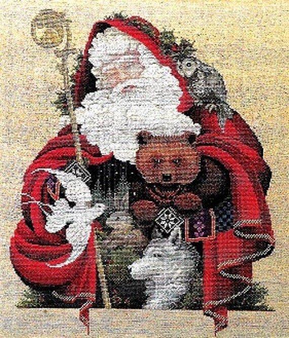 Items similar to Lavender and Lace Santa In The Forest Counted Cross ...