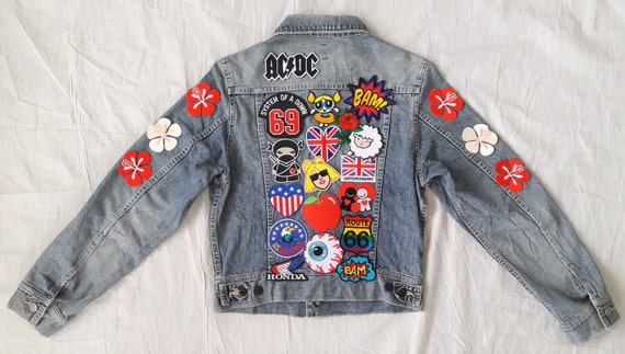 Patched Denim / Hand Reworked Vintage Jean Jacket with Patches