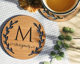 Custom Coasters, Personalized Coasters, Lacquered Wood Coaster, Monogram Coaster, Inexpensive Wedding Favors, party favor - COA#001(A)