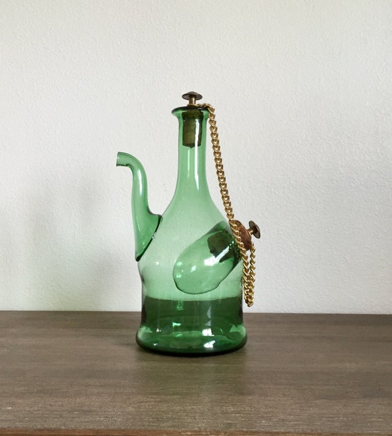 Vintage Wine Decanter Italian Green Glass Wine Decanter with