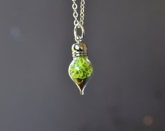 Mini Terrarium Necklace, Plant Necklace, Glass Vial Necklace, Raindrop Jewelry, Moss Necklace, Moss Jewelry, Wedding Jewelry, Nature Lovers