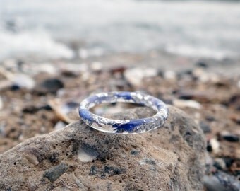 Cornflower blue ring silver stacking rings nature jewelry wife gift stackable silver rings thin ring something blue nature engagement ring