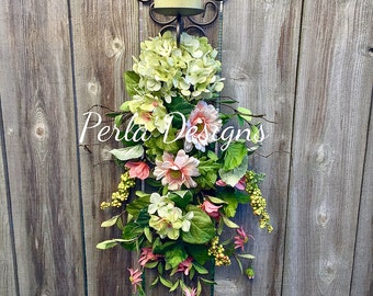 Floral Lantern Swag, Wedding Swag, Altar Swag, Cross Swag, Floral Centerpiece, Rustic Wedding Decor, Arch Swag, Bridal or Baby Shower Decor
