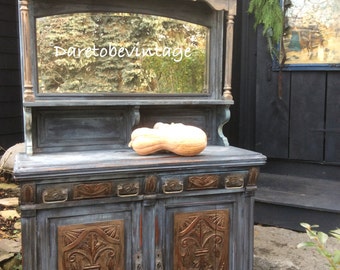 Vintage Painted Armoire Cabinet Hutch - Rustic Farmhouse Buffet - Painted Armoire - Painted Sideboard - Vintage Buffet - Painted Buffet