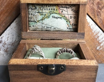 Wedding rings box, cuff links box, earring box. Customize location, personalize, monogram.