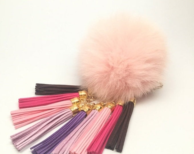 Fox Fur Pom Pom "Pale Pink Queen" charm ball pompon bag charm tassel keychain with tassel elements charms