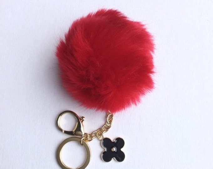 Faux Fur Pom Pom bag Keyring Hot Couture Novelty keychain pom pom ball red