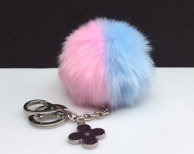 Faux Duo Light Pink Light Blue Fur Pom Pom bag Keyring keychain pom pom fake fur ball