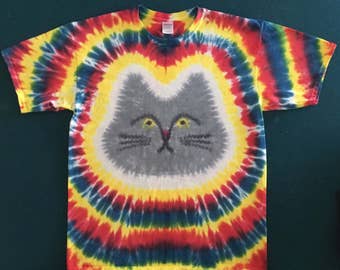 Cat Tie Dye Shirt Tye Die FREE SHIPPING Grumpy or Happy Kitty you choose!
