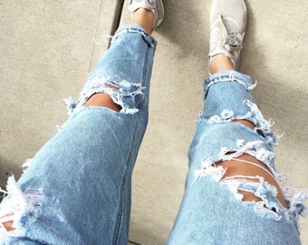 custom ripped jeans // all sizes // high waisted ripped boyfriend jeans