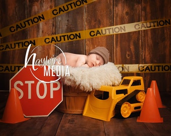 Baby, Toddler, Child, Boy's Construction Photography Digital Backdrop Background Prop with Truck for Photographers - PNG Coverup Layer