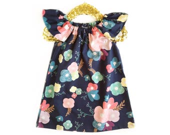 Fall Toddler Dress, Navy Dress, Birthday Dress, Flower Girl Dress, Baby Girl Dress, Navy Girls Dress, Toddler Dress, Floral Dress