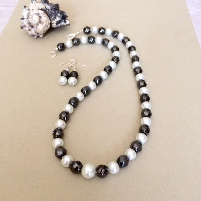 Black White Pearl Necklace Set Black White Necklace Earrings