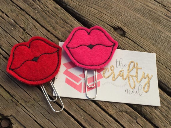 Kiss Me Lips Clip/Planner Clip/Bookmark. Your choice of red or pink. Valentine's planner clips