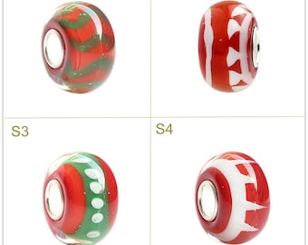 9.25 Silver Hole 4.5mm Lampwork Glass Beads Christmas Bead Fit European Charm Bracelets bracelets Big Hole Bead
