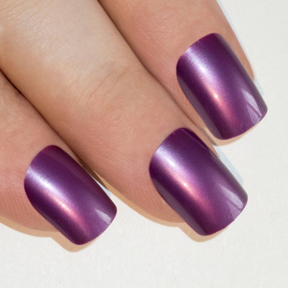 Bling Art False Nails French Manicure Plum Purple Full Cover