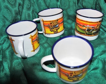 Four Camel Joe's FIsh And Game Club Metal Cups with Enamel Finish