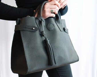 Sadie Leather Doctor's Bag in Black Pebbled Leather by Beargrass Leather, Horween Leather, Made in Montana -- FREE Shipping in USA