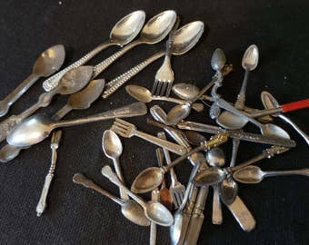 SALE Lot Of Vintage And Antique Dollhouse Miniature German Utensils Spoons Forks Knives Pewter Silver