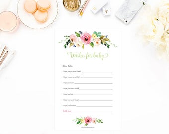 Wishes for Baby, Floral Wishes for Baby Card, Floral Baby Shower Game, Summer Baby Shower Game, Baby Shower Printable, INSTANT DOWNLOAD