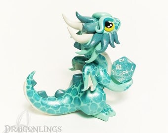 Polymer Clay Dragon Dice Holder- Mint Green, Sea Foam Green, and White Dragonling: Julep