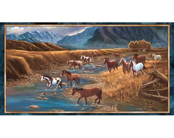 Quilting Treasures - Sundance - 1649-24794-X - Panel - Lane Kendrick - Horses - Mountains - Western