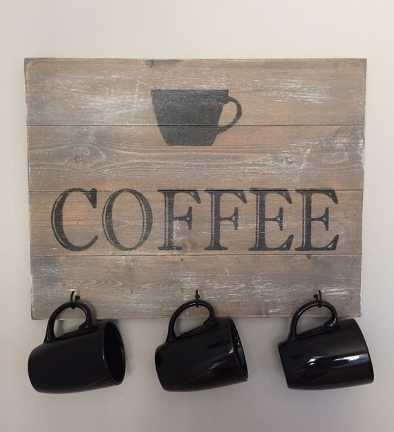 Rustic Wooden Coffee Sign Rustic Mug Holder Farmhouse Coffee