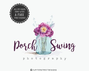 Logo Design-Mason Jar Logo-Flower Logo-Photography Logo-Business Branding-FREE font change