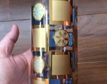 Mid Century Martini Pitcher Double Spout with Gold and Aqua Design