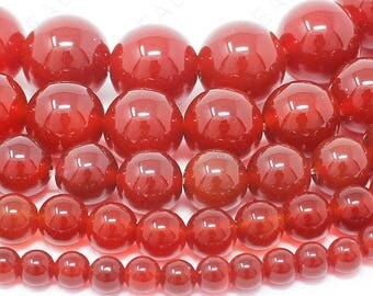 Red Agate Beads Natural Gemstone Round Loose - 4mm 6mm 8mm 10mm 12mm - 15.5" Strand