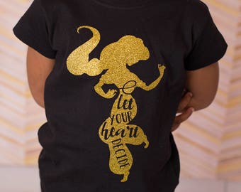 Let Your Heart Decide GLITTER Black Onesie/Shirt - vacation shirt, princess shirt, Jasmine shirt, Aladdin shirt, Disney shirt, glitter shirt